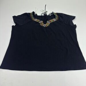 RQT Woman Out‎ Of The Box Black Embroidered Short Sleeve Plus Size Top 3X W0078